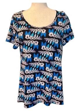 LuLaRoe Black, Blue & White Minnie Mouse Scoop Neck Top - L